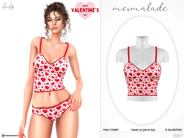 Alpha Heart Pyjama Top MC531 and Heart Pyjama Short MC532 by mermalade - The Sims 4 Custom Content