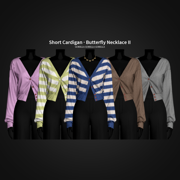 Alpha Short Cardigan Butterfly Necklace II by simsfinds - The Sims 4 Custom Content
