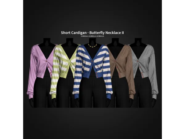 Alpha Short Cardigan Butterfly Necklace II by gorillax3 - The Sims 4 Custom Content