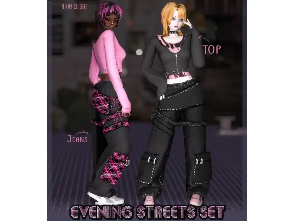 Mix Evening Streets Set by atomiclight - The Sims 4 Custom Content