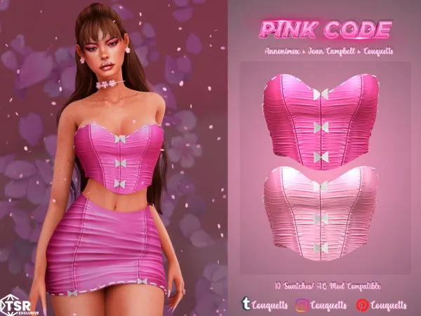 Alpha Pink Code SET N1 Top Skirt by simsfinds - The Sims 4 Custom Content