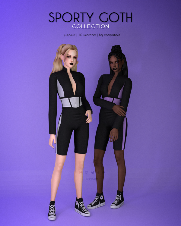 Alpha Jumpsuit Sporty Goth Collection by luxysims - The Sims 4 Custom Content