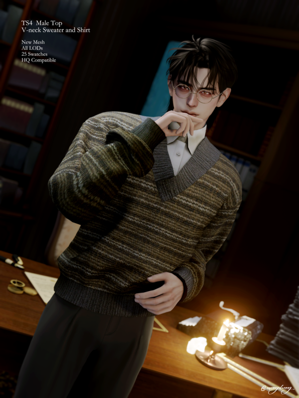 Alpha male V neck Sweater and Shirt by simsfinds - The Sims 4 Custom Content