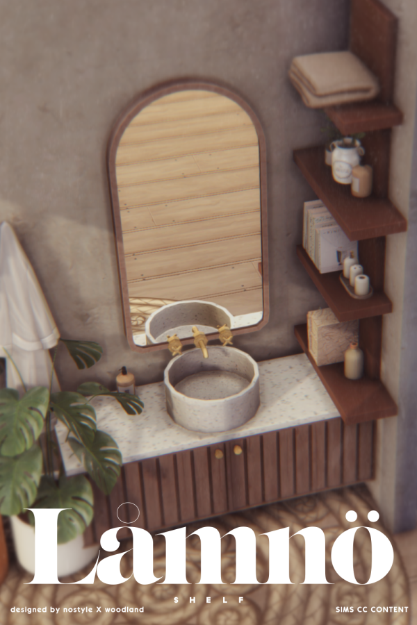 Maxis Match [N O S T Y L E X W O O D L A N D] Låmnö Shelf by simsfinds - The Sims 4 Custom Content