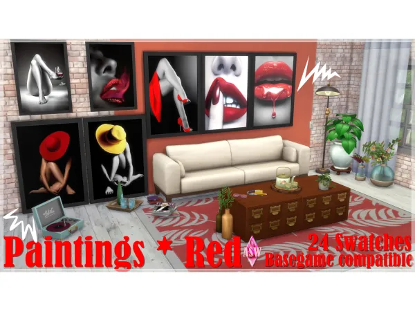 Alpha Paintings RED by AnnettsSims4Welt - The Sims 4 Custom Content