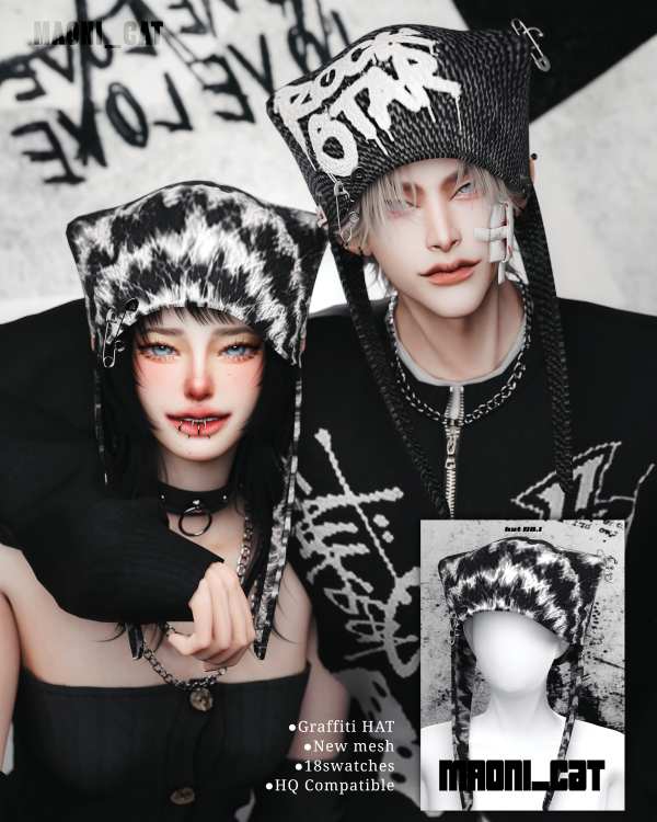Alpha [Maoni_cat]Graffiti HAT by simsfinds - The Sims 4 Custom Content