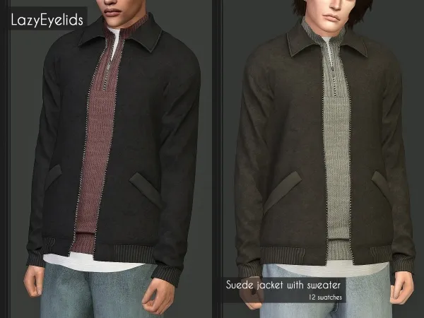 Alpha Suede jacket with sweater by lazyeyelids - The Sims 4 Custom Content