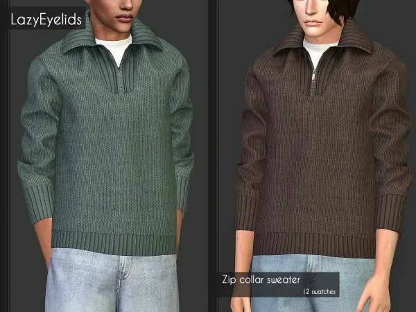 Alpha Zip collar sweater by lazyeyelids - The Sims 4 Custom Content