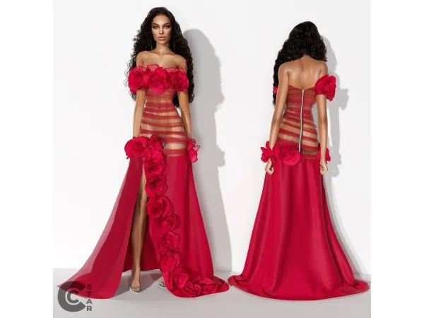 Alpha Sheer Dress Adorned with Flowers cool_content_star - The Sims 4 Custom Content