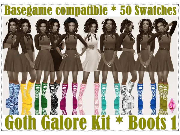 Maxis Match Goth Galore Kit Boots 1 Recolors by simsfinds - The Sims 4 Custom Content