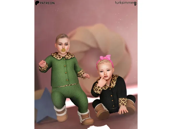 Contrast Leopard Borg Collar Coat S287 and Pants S288 by turksimmer