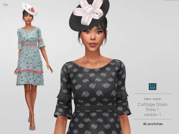 Mix Cottage Glam Dress 1 v1 by elfdor - The Sims 4 Custom Content