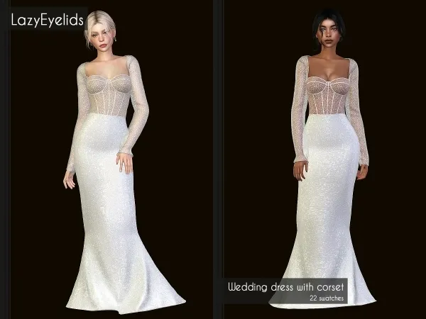 Alpha Wedding dress with corset by lazyeyelids - The Sims 4 custom content