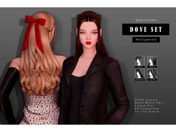 Maxis Match DOVE HAIR SET Hollywood by simsfinds - The Sims 4 Custom Content