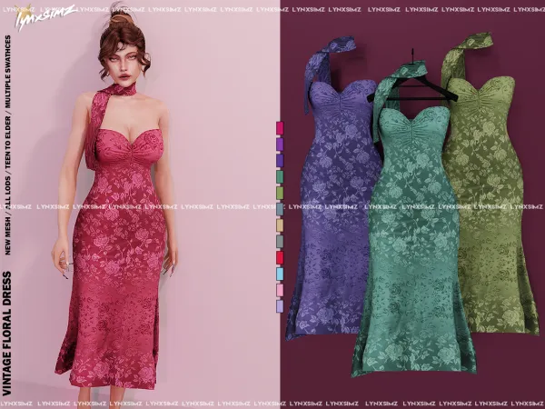 Alpha Vintage Floral Dress Special Supporters by lynxsimz - The Sims 4 Custom Content