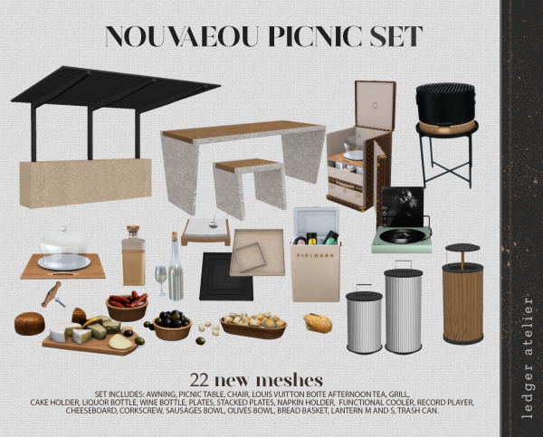 Alpha Nouveau Picnic Set (workroomatelier tier) by ledger_atelier - The Sims 4 Custom Content