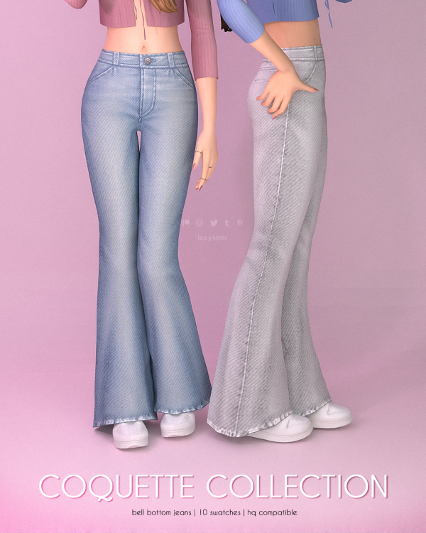Maxis Match Bell Bottom Jeans Coquette Collection by luxysims - The Sims 4 Custom Content