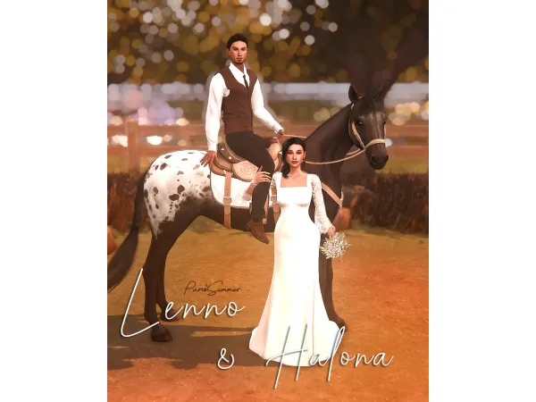 Mix Lenno Halona 10 couple poses for wedding portraits with a horse - The Sims 4 Custom Content