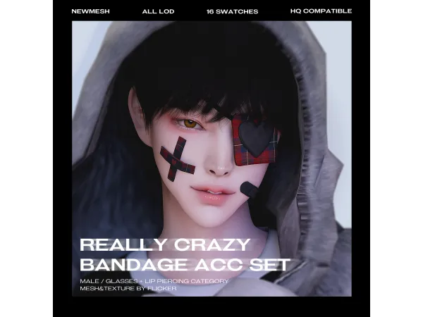 Alpha REALLY CRAZY BANDAGE ACC SET by FLICKER442 - The Sims 4 Custom Content