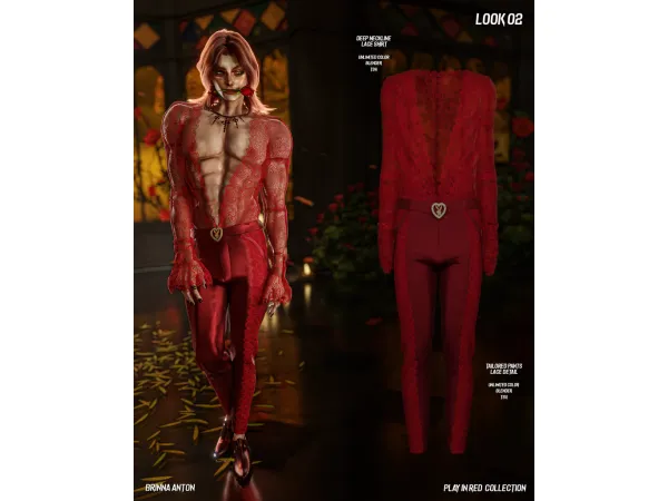 Alpha PLAY IN RED COLLECTION LOOK 02 by BrinnaAnton - The Sims 4 Custom Content