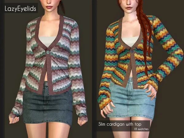 Alpha Slim cardigan with top by lazyeyelids - The Sims 4 Custom Content