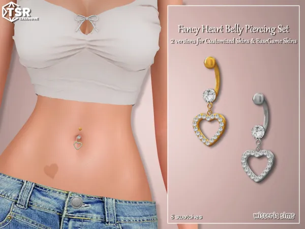 Alpha Fancy Heart BellyPiercing Set by wisteriasims - The Sims 4 Custom Content
