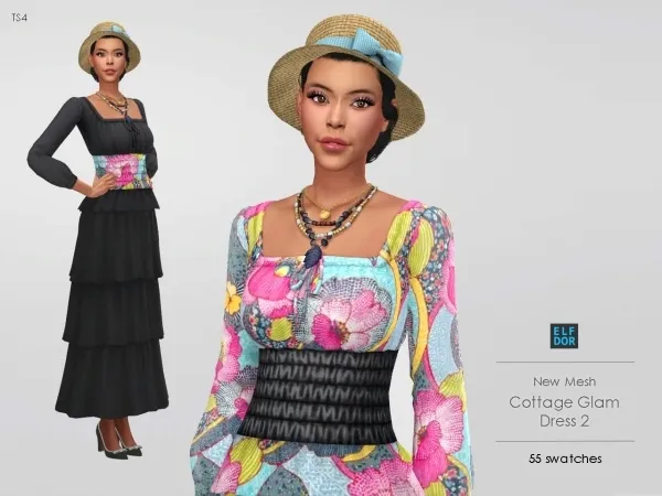 Maxis Match Cottage Glam Dress 2 by elfdor - The Sims 4 Custom Content