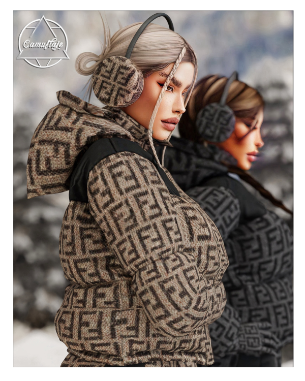 Alpha FENDI SKI Collection Earmuffs Beanie Gloves ALL IN ONE by simsfinds - The Sims 4 Custom Content