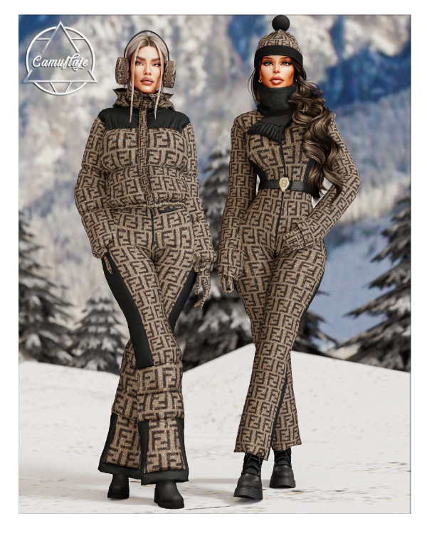 Alpha FENDI SKI Collection Jumpsuit with Scarf Jacket Ski Pants by simsfinds - The Sims 4 Custom Content