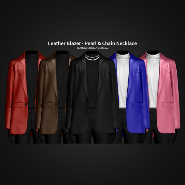Alpha Leather Blazer Pearl Chain Necklace by simsfinds - The Sims 4 Custom Content