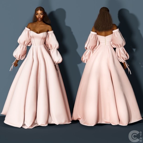 Alpha Wedding Dress with Puff Sleeves and Satin Corset *SOLID* by cool_content_star - The Sims 4 custom content