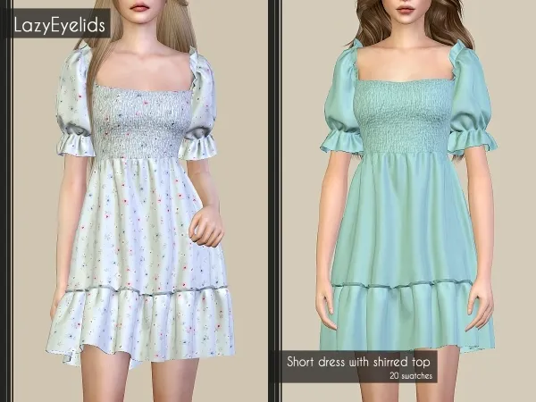 Alpha Short dress with shirred top by lazyeyelids - The Sims 4 Custom Content