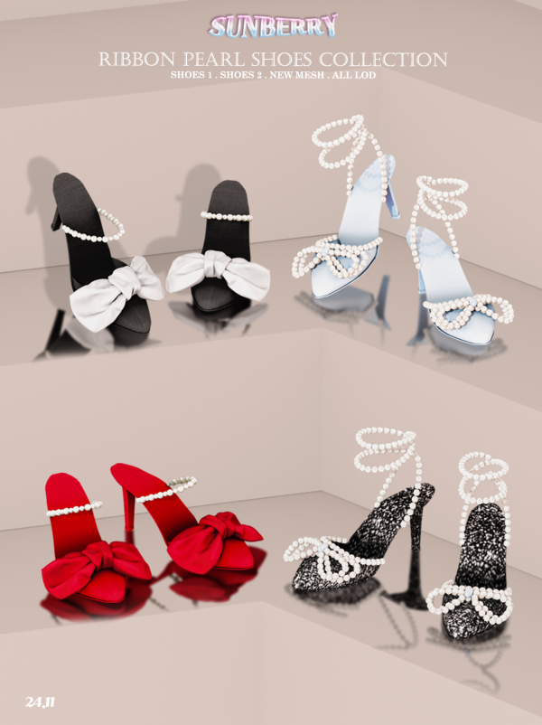 Alpha [SUNBERRY] Ribbon Pearl Shoes Collection by simsfinds - The Sims 4 Custom Content