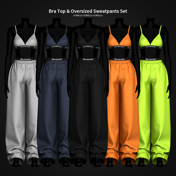 Alpha Bra Top Oversized Sweatpants Set by simsfinds - The Sims 4 Custom Content
