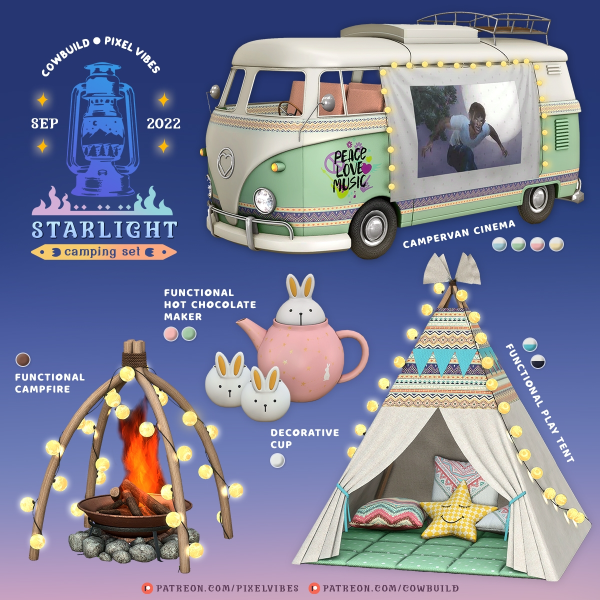 Mix Starlight Camping Collaboration Set by pixelvibes - The Sims 4 Custom Content