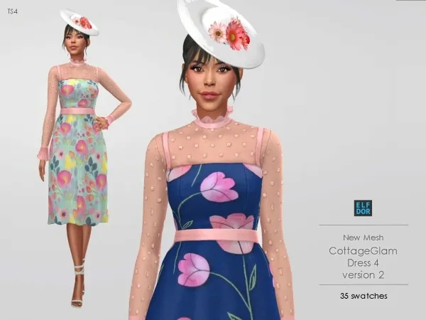 Maxis Match Cottage Glam Dress 4 v2 by elfdor - The Sims 4 Custom Content