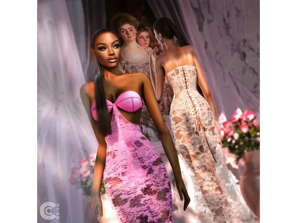 Alpha Strapless Lace up Corset Dress cool_content_star - The Sims 4 Custom Content