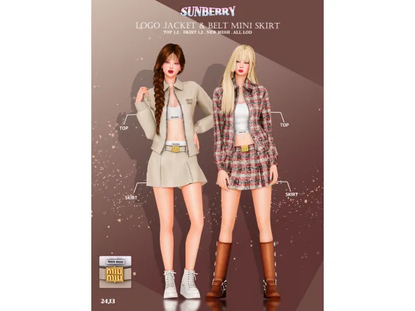 Alpha [SUNBERRY] SET_Logo Jacket Belt Mini Skirt 2413 - The Sims 4 Custom Content