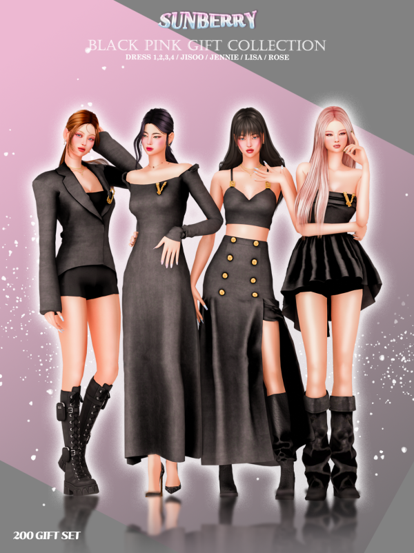 Alpha [SUNBERRY]GIFT SET_BLACK PINK SET 200X4 (Early access) by simsfinds - The Sims 4 Custom Content