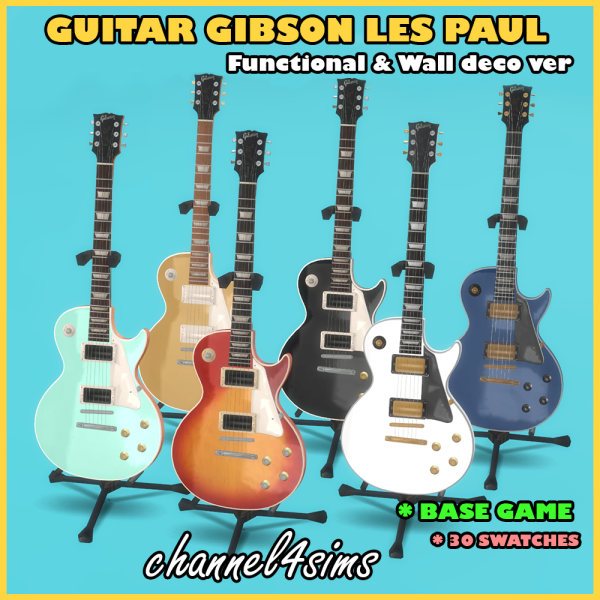 Mix Guitar Gibson Les Paul Functional Deco by simsfinds - The Sims 4 Custom Content