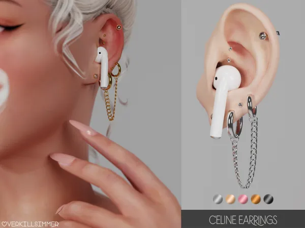 Mix Celine earrings (with earphones) by overkillsimmer - The Sims 4 Custom Content