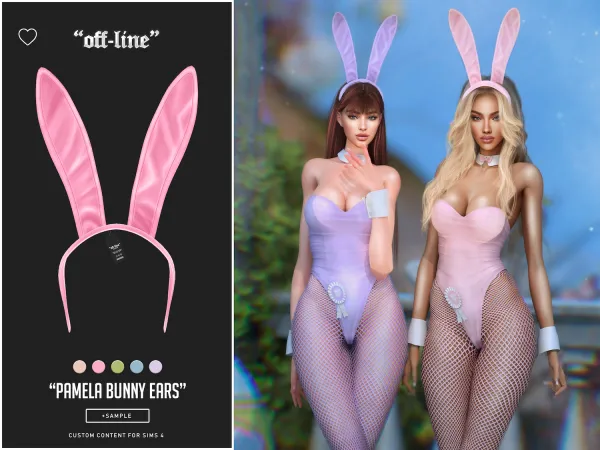 Mix off line pamela bunny ears (sample) by bergdorfsims - The Sims 4 Custom Content