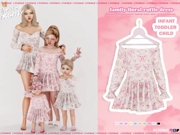 Alpha Family Floral Ruffle Dress by simsfinds - The Sims 4 Custom Content