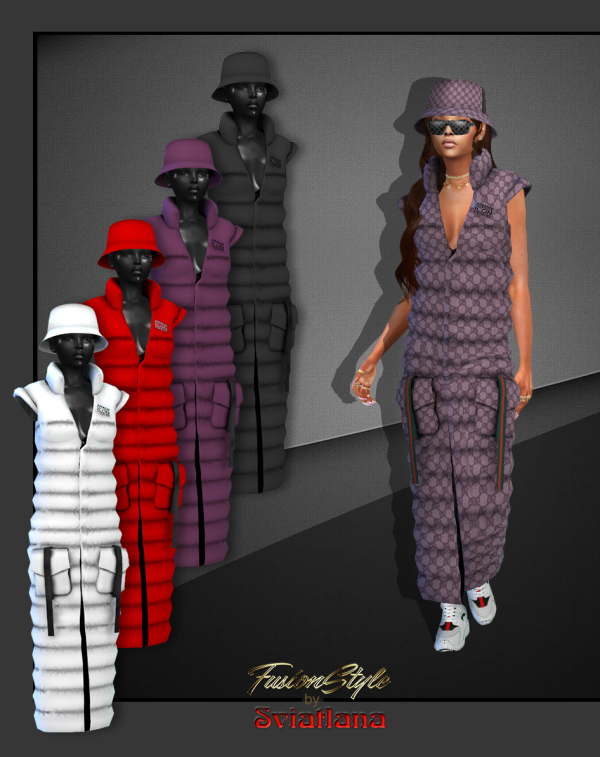 Alpha Sleeveless puffer jacket long Panama by fusionstylesims4 - The Sims 4 Custom Content