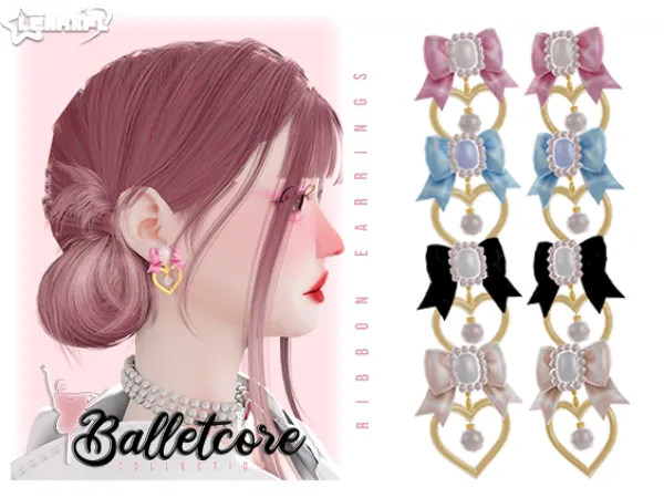 Alpha Balletcore Collection Ribbon Earrings [26 Items] by simsfinds - The Sims 4 Custom Content