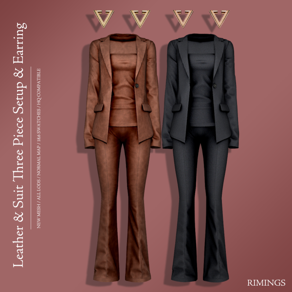 Alpha [RIMINGS] Leather Suit Three Piece Setup Earring by simsfinds - The Sims 4 Custom Content