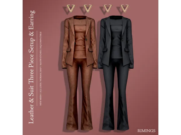 Alpha [RIMINGS] Leather Suit Three Piece Setup Earring - The Sims 4 Custom Content