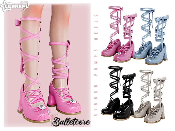 Alpha Balletcore Collection Ribbon Pumps Heels [46 Items] by Learxfl - The Sims 4 Custom Content