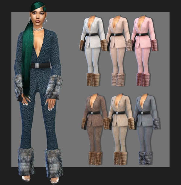 Alpha Blazer and trousers with fur trim by fusionstylesims4 - The Sims 4 Custom Content