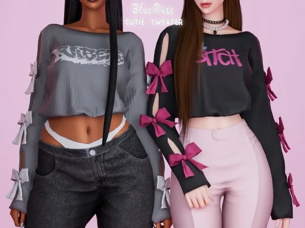 Mix Cutie Bow Sweater BRsims by bluerose-sims - The Sims 4 custom content